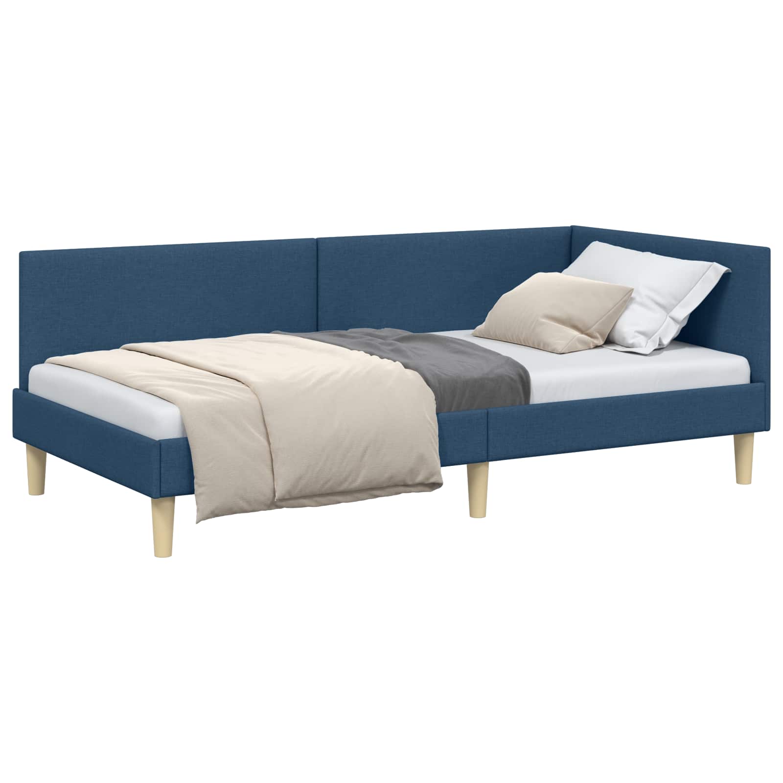 vidaXL Rama łóżka narożnego Niebieski 90 cm x 200 cm Tkanina i sklejka