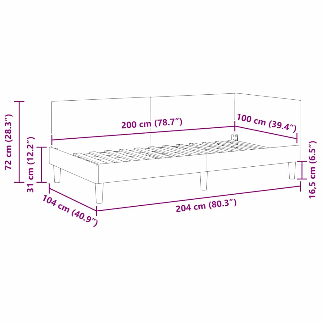 vidaXL Rama łóżka narożnego Z zagłówkiem Jasnoszary 100 cm x 200 cm