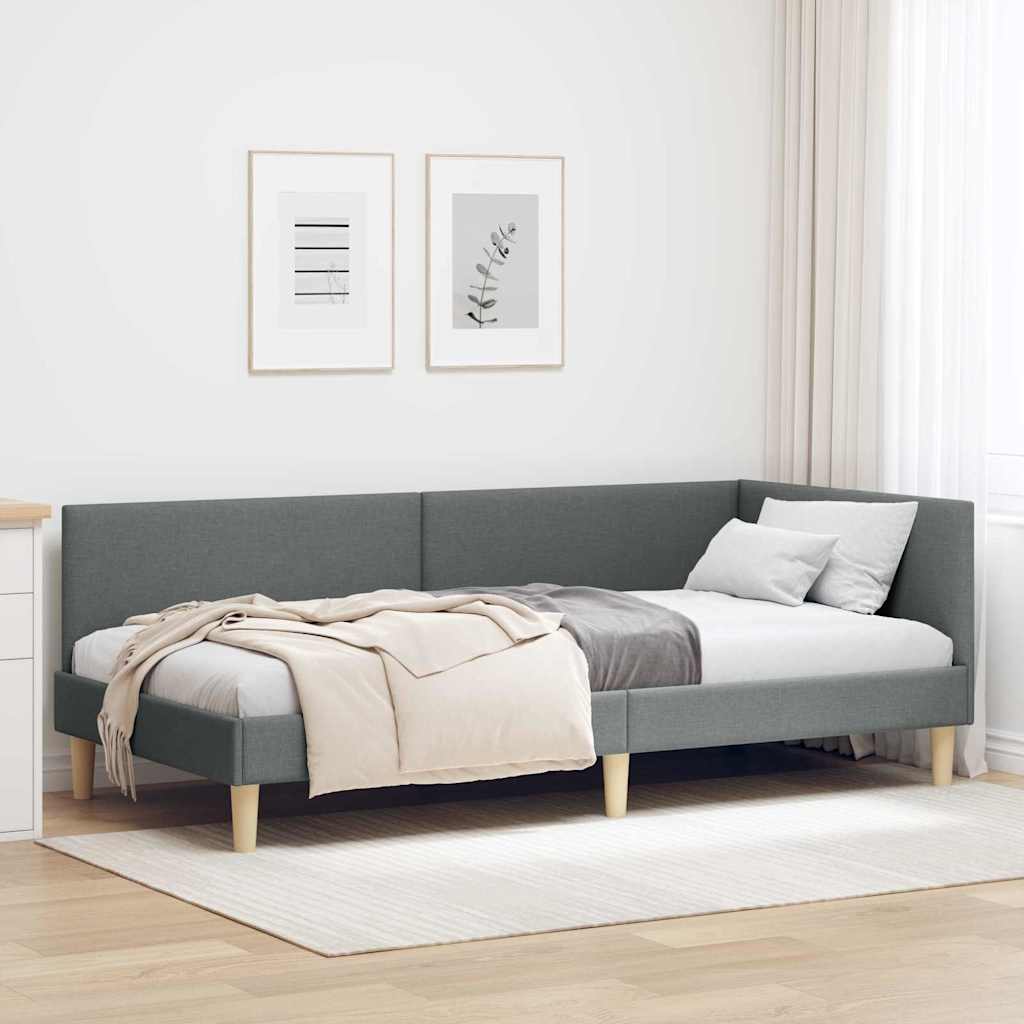 vidaXL Rama łóżka narożnego Z zagłówkiem Ciemnoszary 100 cm x 200 cm