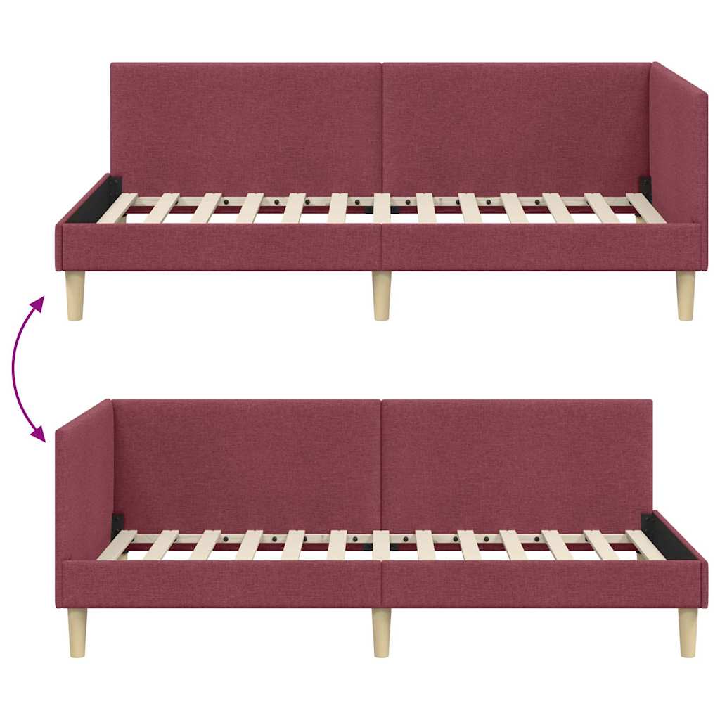 vidaXL Rama łóżka narożnego Z zagłówkiem Czerwone wino 100 cm x 200 cm
