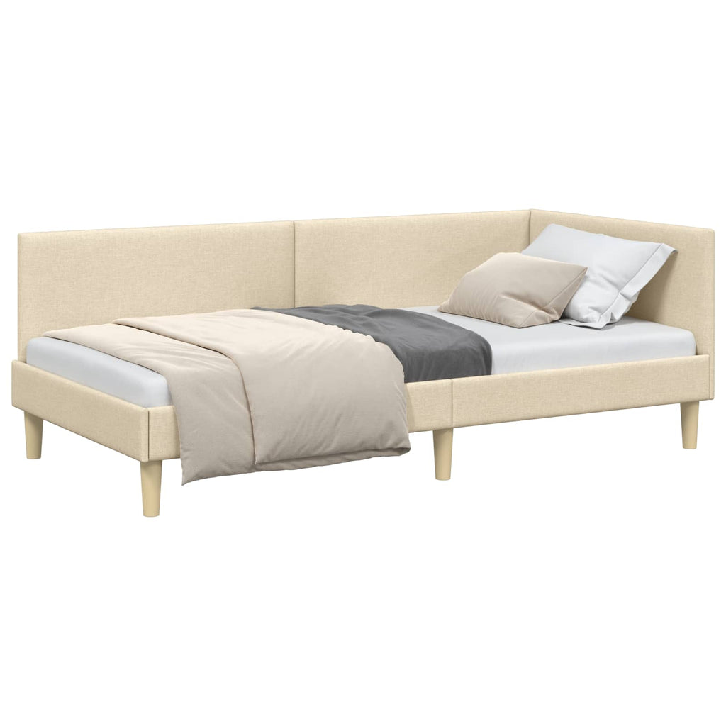 vidaXL Rama łóżka narożnego Kremowy 100 cm x 200 cm Tkanina i sklejka