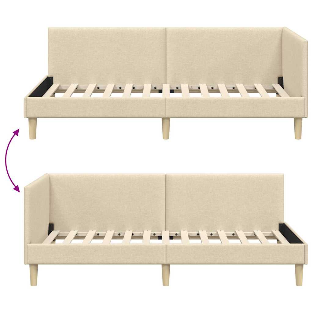vidaXL Rama łóżka narożnego Kremowy 100 cm x 200 cm Tkanina i sklejka