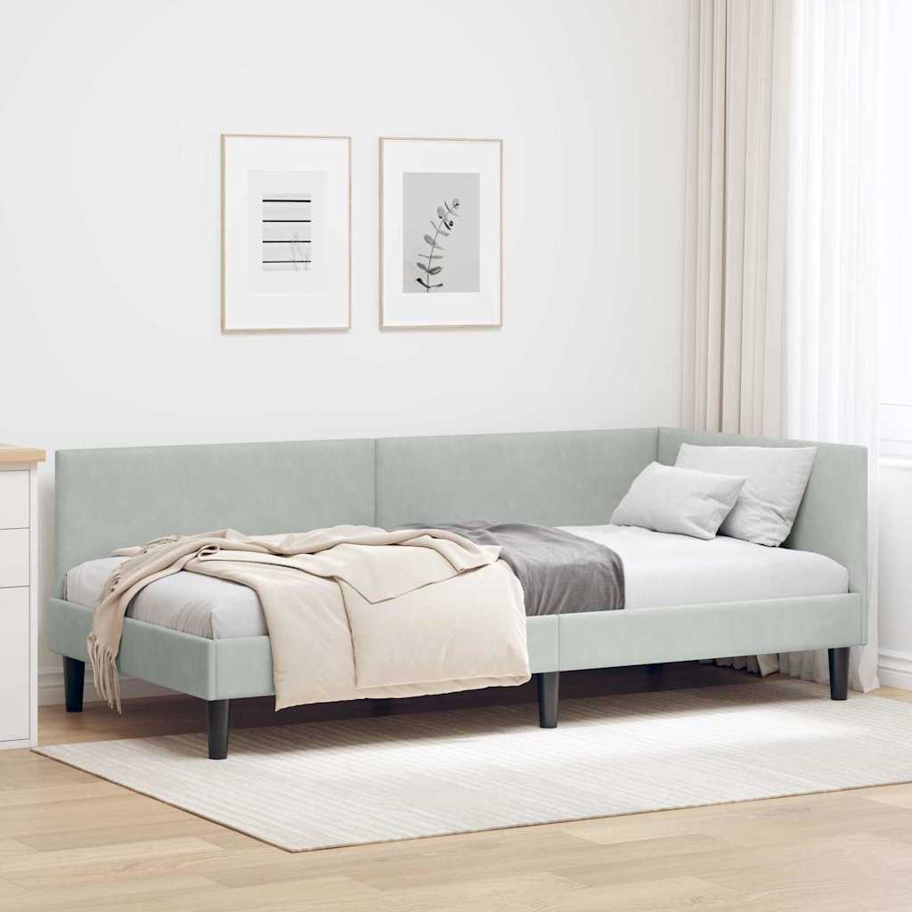 vidaXL Rama łóżka narożnego Jasnoszary 80 cm x 200 cm Aksamit