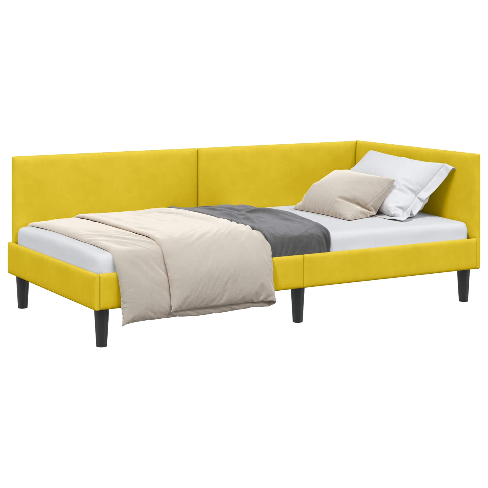 vidaXL Rama łóżka narożnego Z zagłówkiem Żółty 80 cm x 200 cm Aksamit