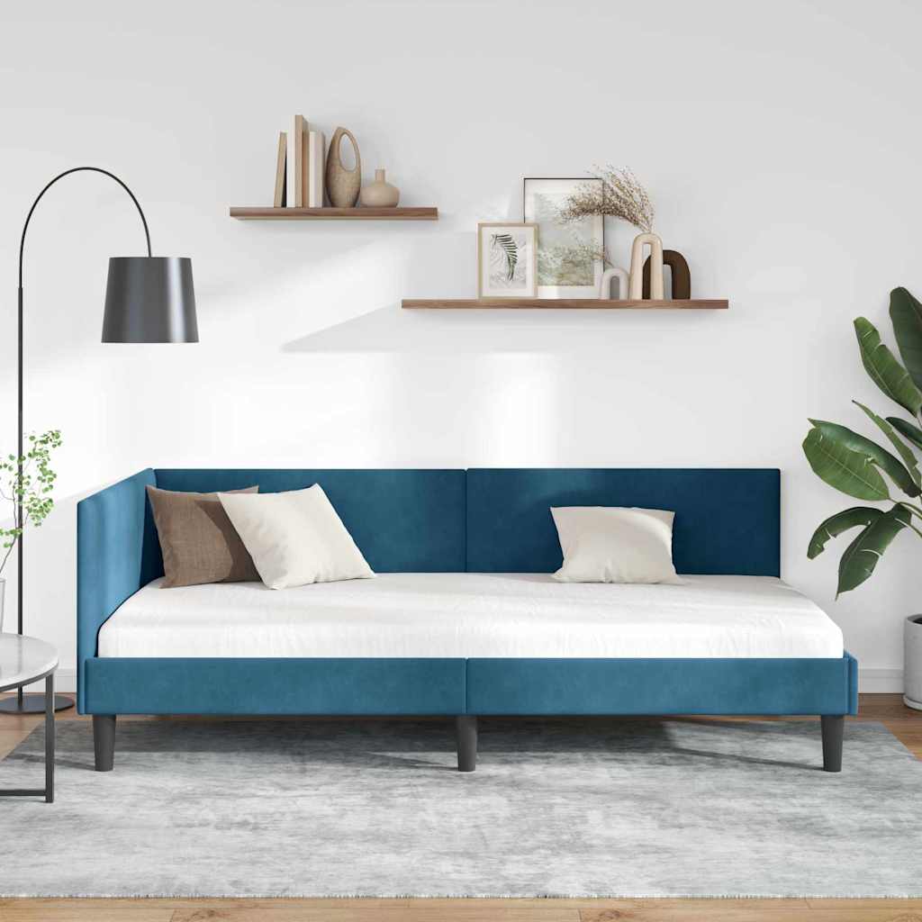 vidaXL Rama łóżka narożnego Niebieski 90 cm x 190 cm Aksamit
