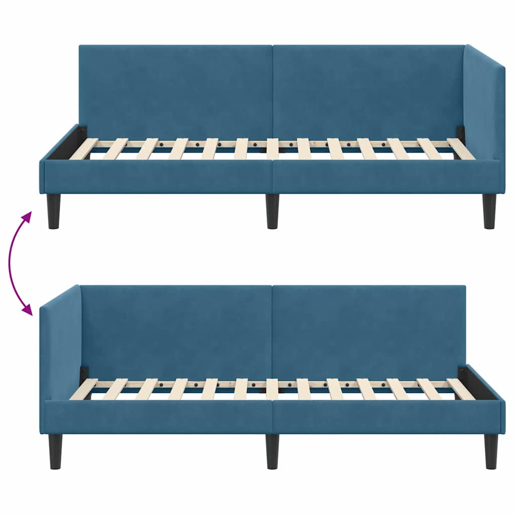 vidaXL Rama łóżka narożnego Niebieski 90 cm x 190 cm Aksamit