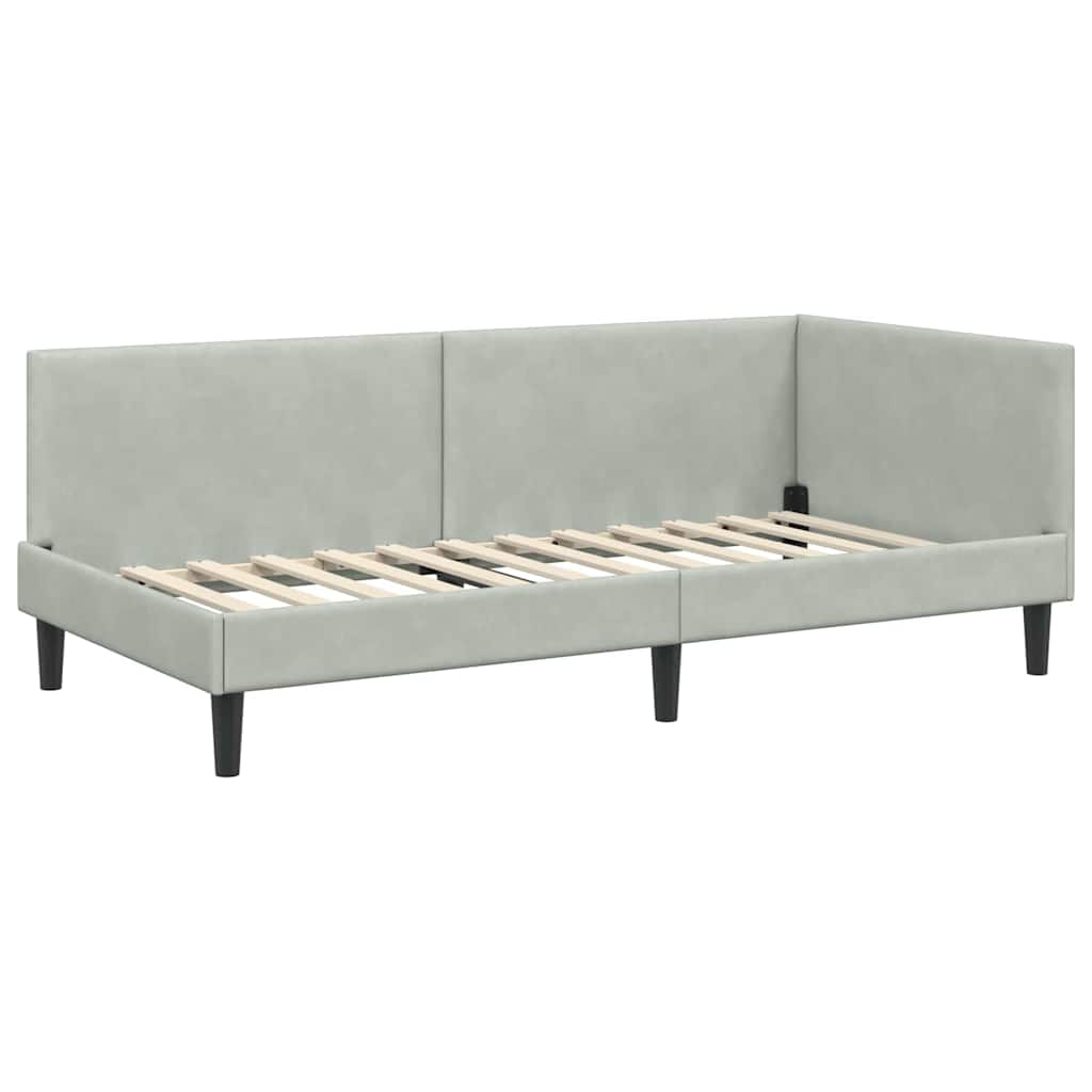 vidaXL Rama łóżka narożnego Jasnoszary 90 cm x 190 cm Aksamit