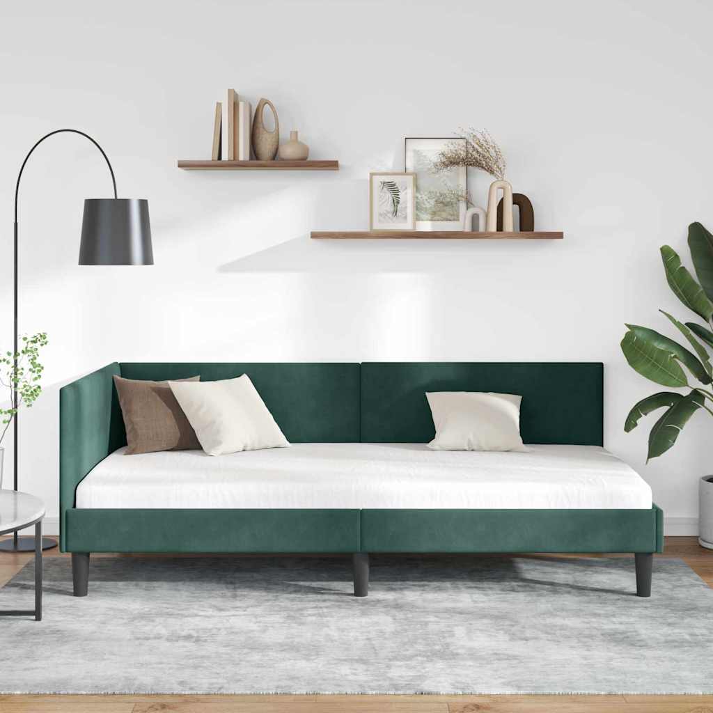 vidaXL Rama łóżka narożnego Ciemna zieleń 90 cm x 190 cm Aksamit