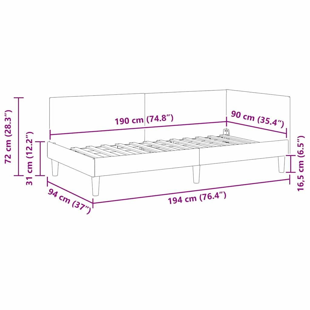 vidaXL Rama łóżka narożnego Ciemna zieleń 90 cm x 190 cm Aksamit