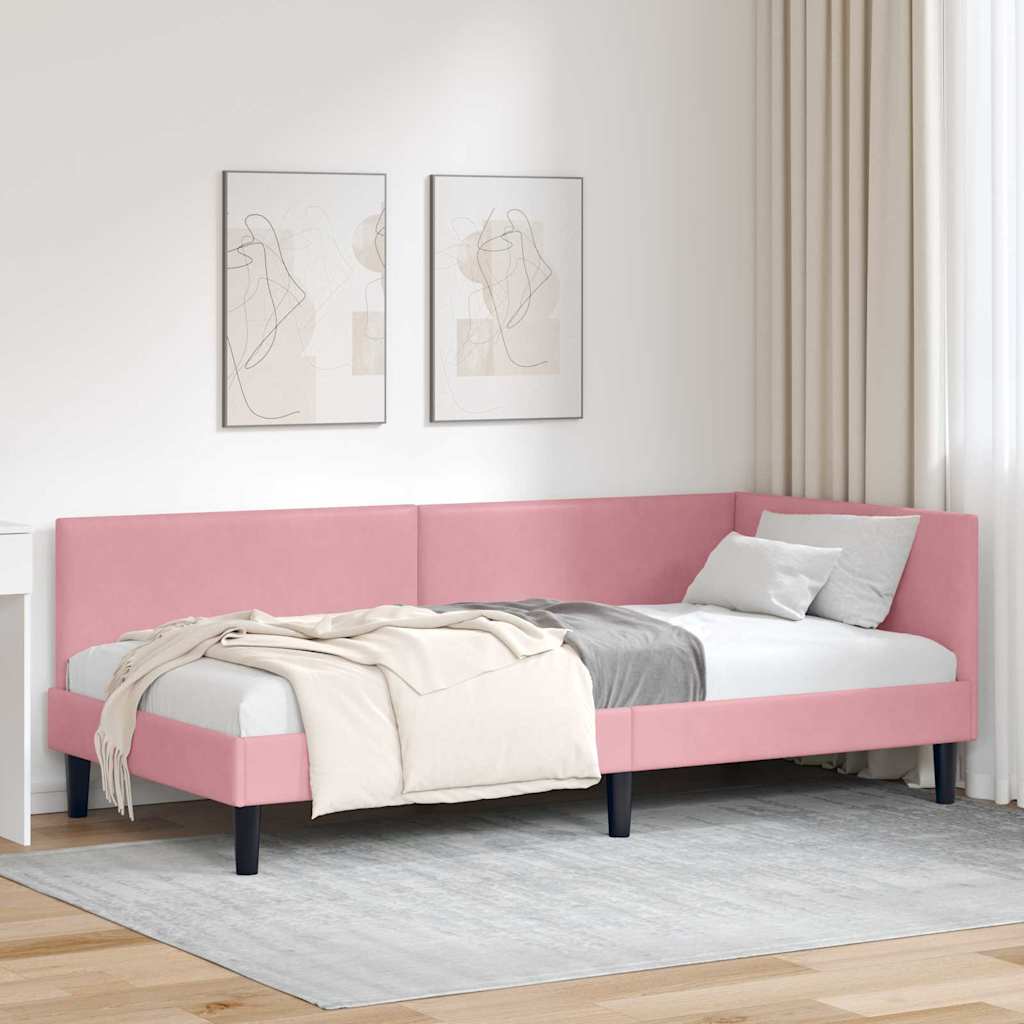 vidaXL Rama łóżka narożnego Z zagłówkiem Różowy 90 cm x 190 cm Aksamit
