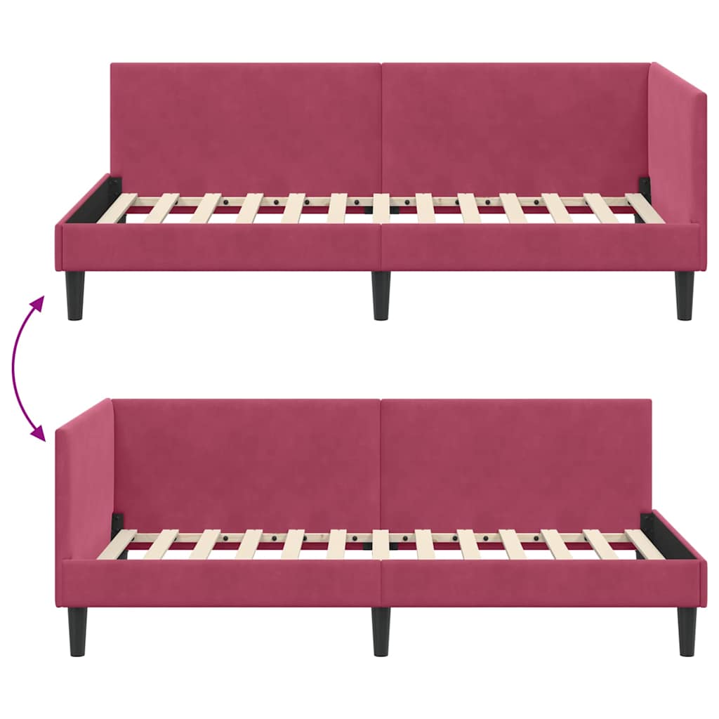 vidaXL Rama łóżka narożnego Czerwone wino 90 cm x 190 cm Aksamit