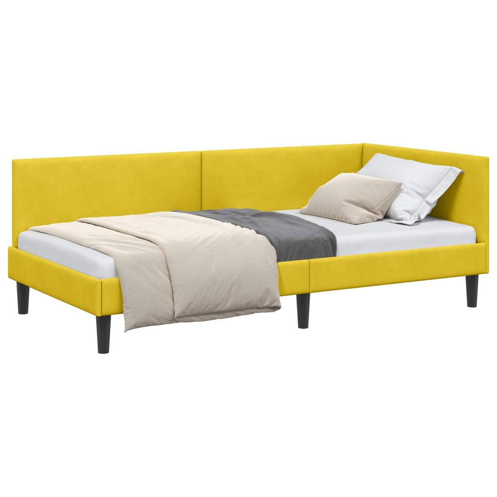 vidaXL Rama łóżka narożnego Z zagłówkiem Żółty 90 cm x 190 cm Aksamit