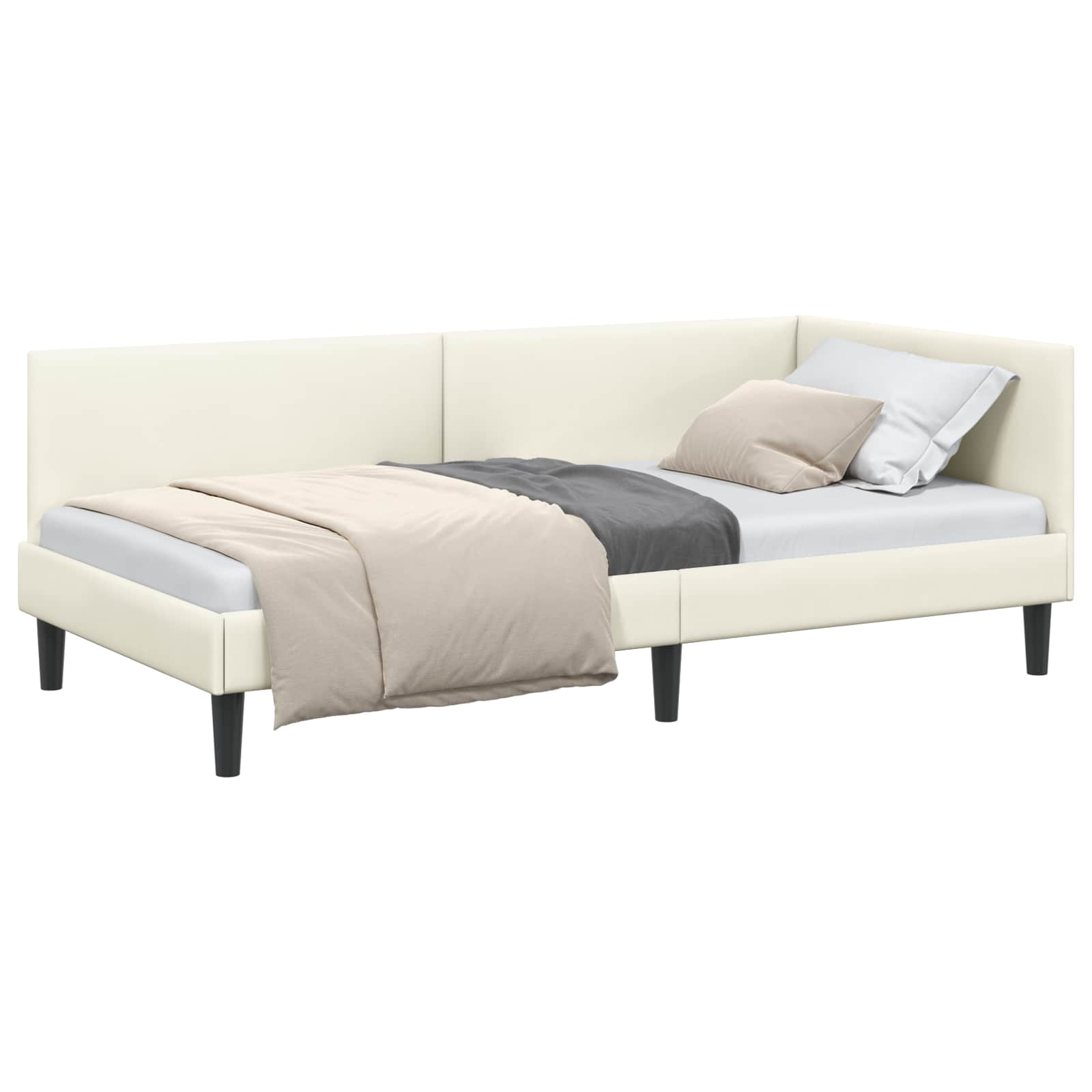 vidaXL Rama łóżka narożnego Kremowy 90 cm x 190 cm Aksamit