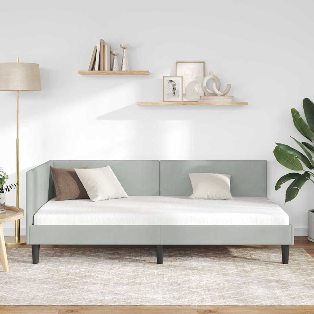 vidaXL Rama łóżka narożnego Jasnoszary 90 cm x 200 cm Aksamit