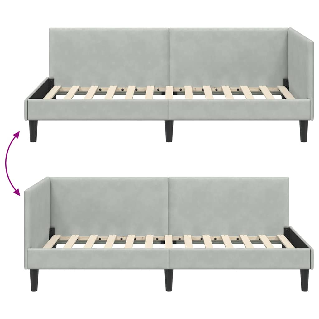 vidaXL Rama łóżka narożnego Jasnoszary 90 cm x 200 cm Aksamit