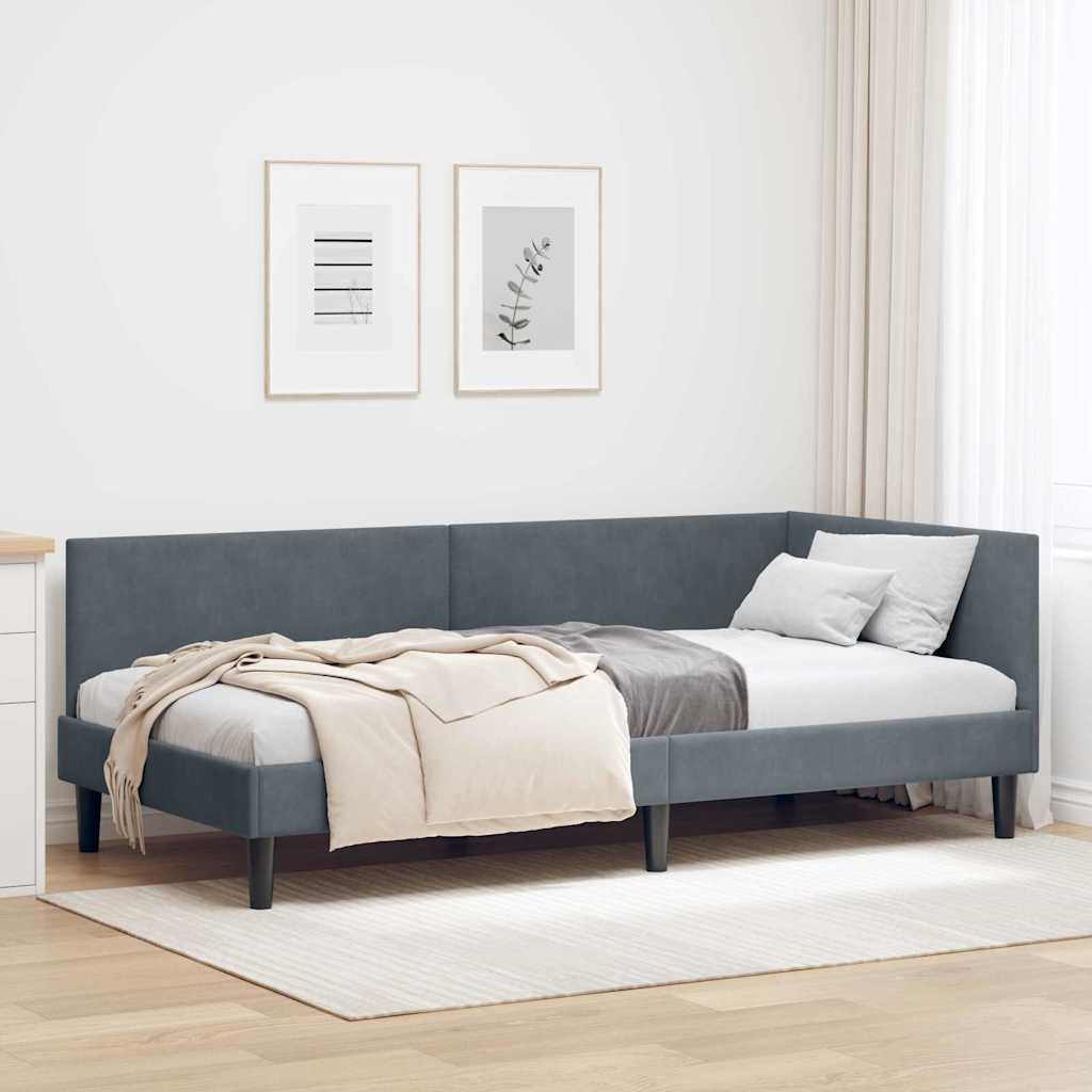 vidaXL Rama łóżka narożnego Ciemnoszary 90 cm x 200 cm Aksamit