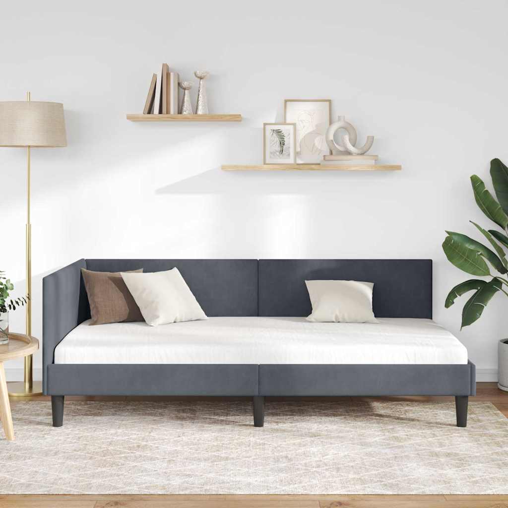 vidaXL Rama łóżka narożnego Ciemnoszary 90 cm x 200 cm Aksamit