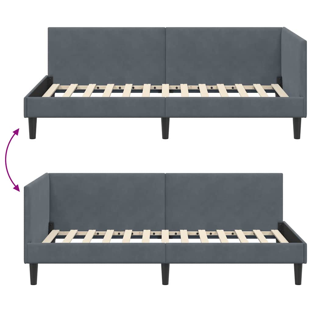 vidaXL Rama łóżka narożnego Ciemnoszary 90 cm x 200 cm Aksamit