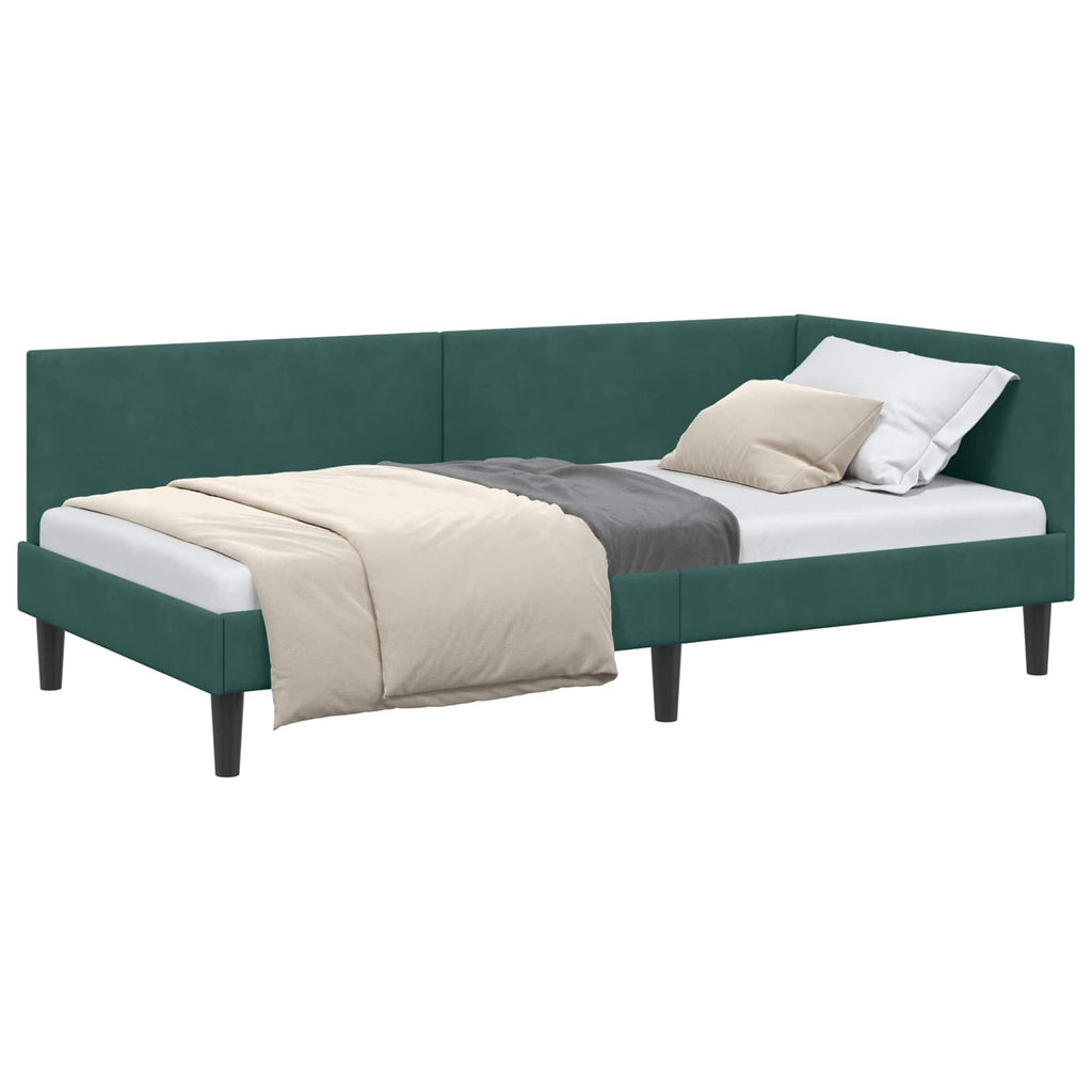 vidaXL Rama łóżka narożnego Ciemna zieleń 90 cm x 200 cm Aksamit