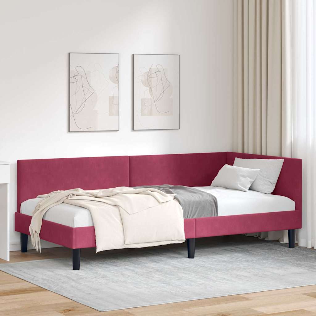 vidaXL Rama łóżka narożnego Czerwone wino 90 cm x 200 cm Aksamit