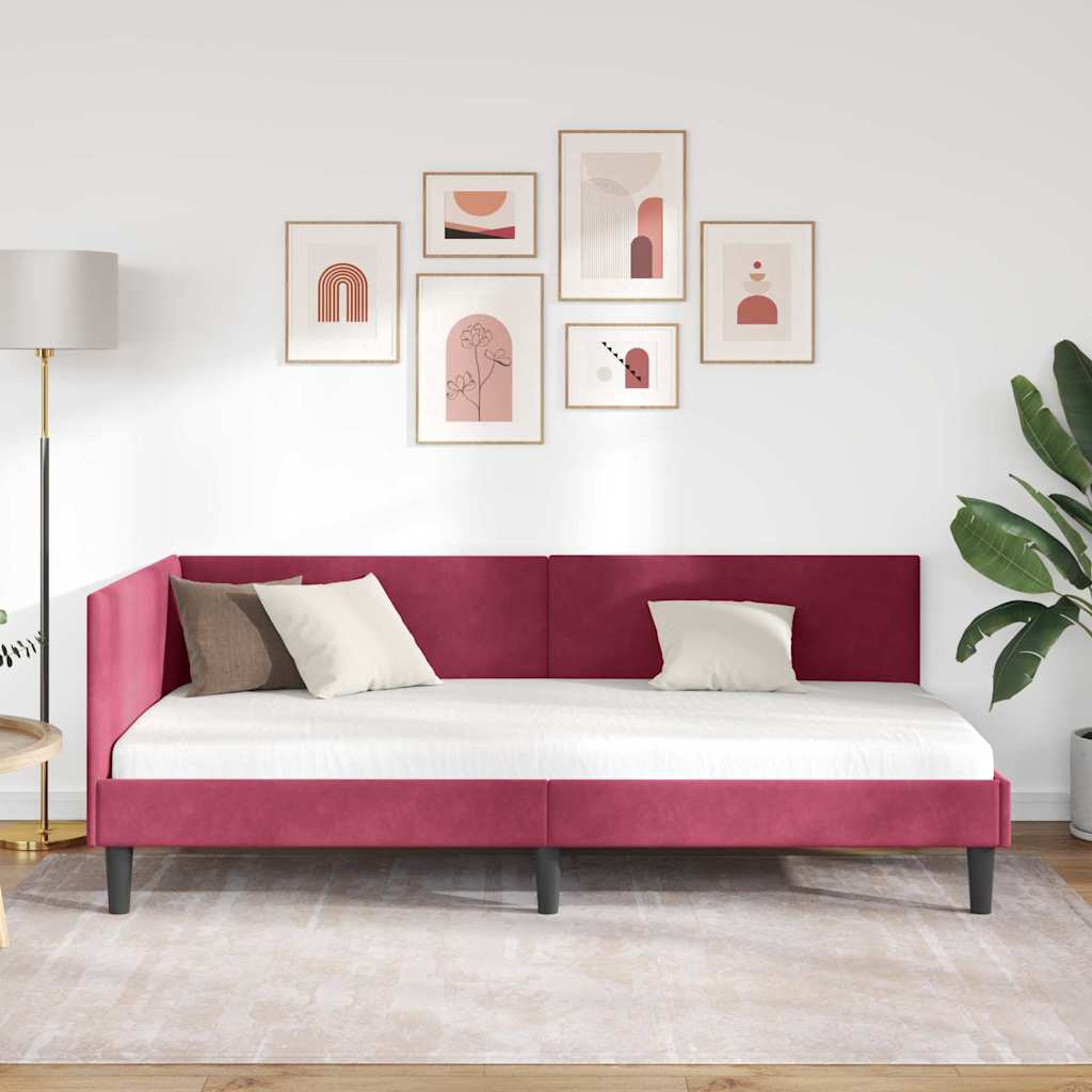 vidaXL Rama łóżka narożnego Czerwone wino 90 cm x 200 cm Aksamit