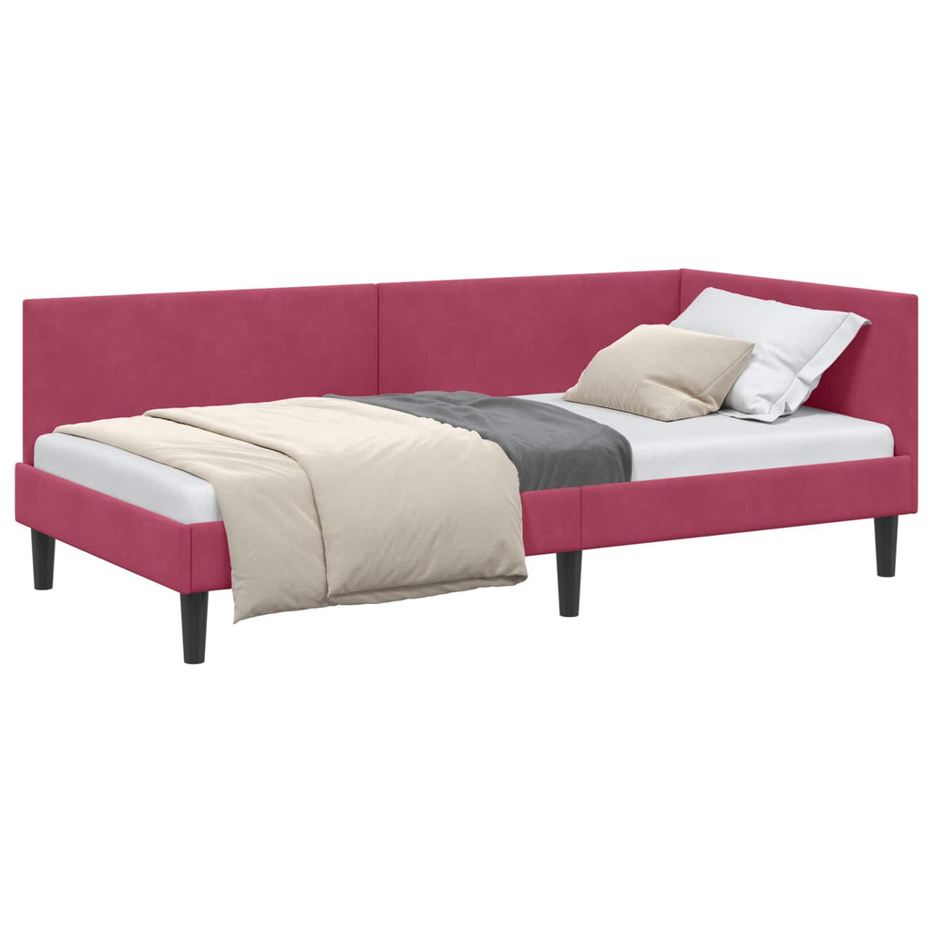 vidaXL Rama łóżka narożnego Czerwone wino 90 cm x 200 cm Aksamit