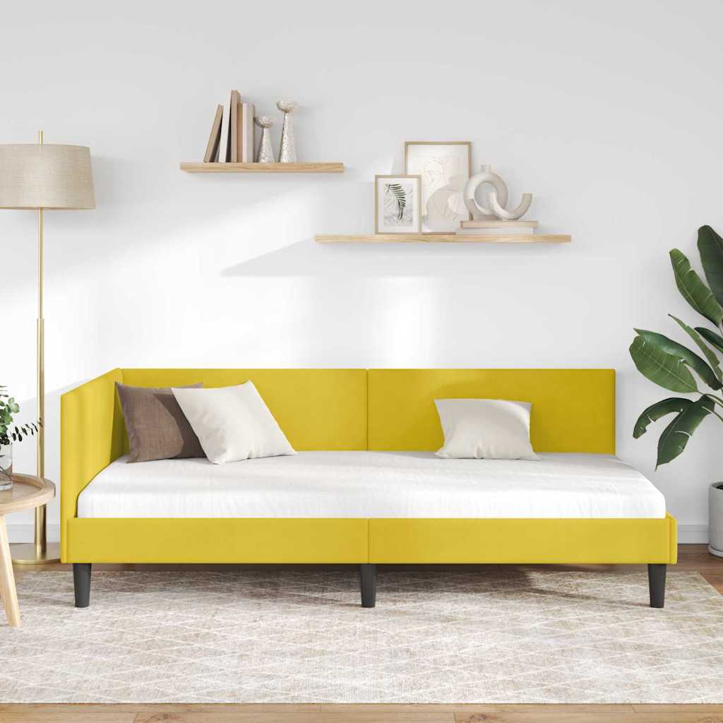 vidaXL Rama łóżka narożnego Z zagłówkiem Żółty 90 cm x 200 cm Aksamit