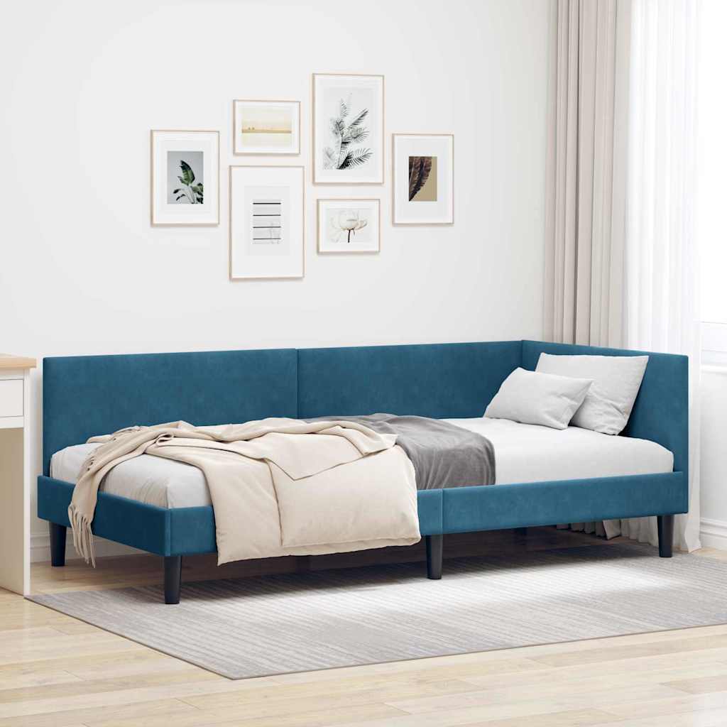 vidaXL Rama łóżka narożnego Niebieski 100 cm x 200 cm Aksamit