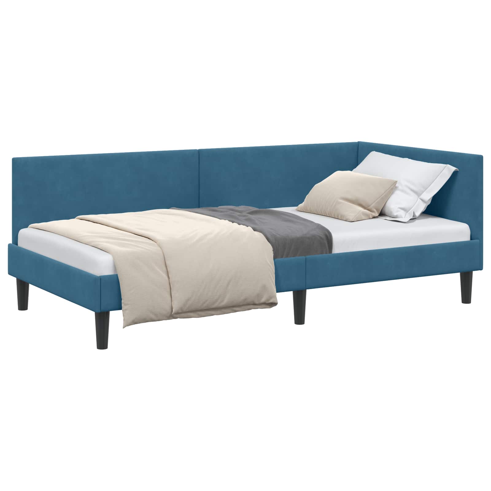vidaXL Rama łóżka narożnego Niebieski 100 cm x 200 cm Aksamit