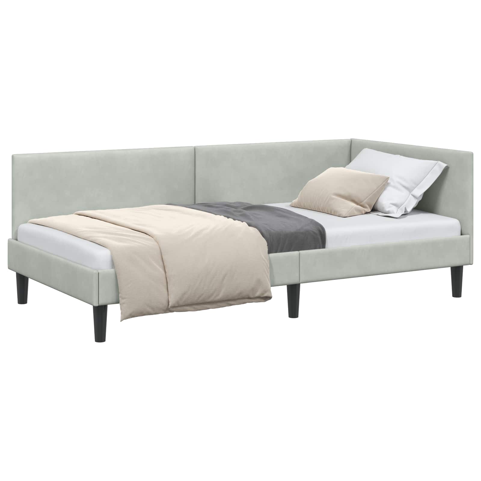 vidaXL Rama łóżka narożnego Jasnoszary 100 cm x 200 cm Aksamit
