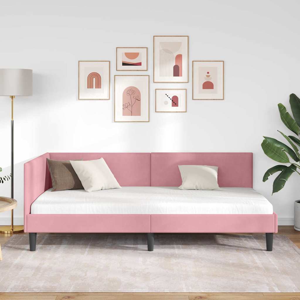 vidaXL Rama łóżka narożnego Różowy 100 cm x 200 cm Aksamit