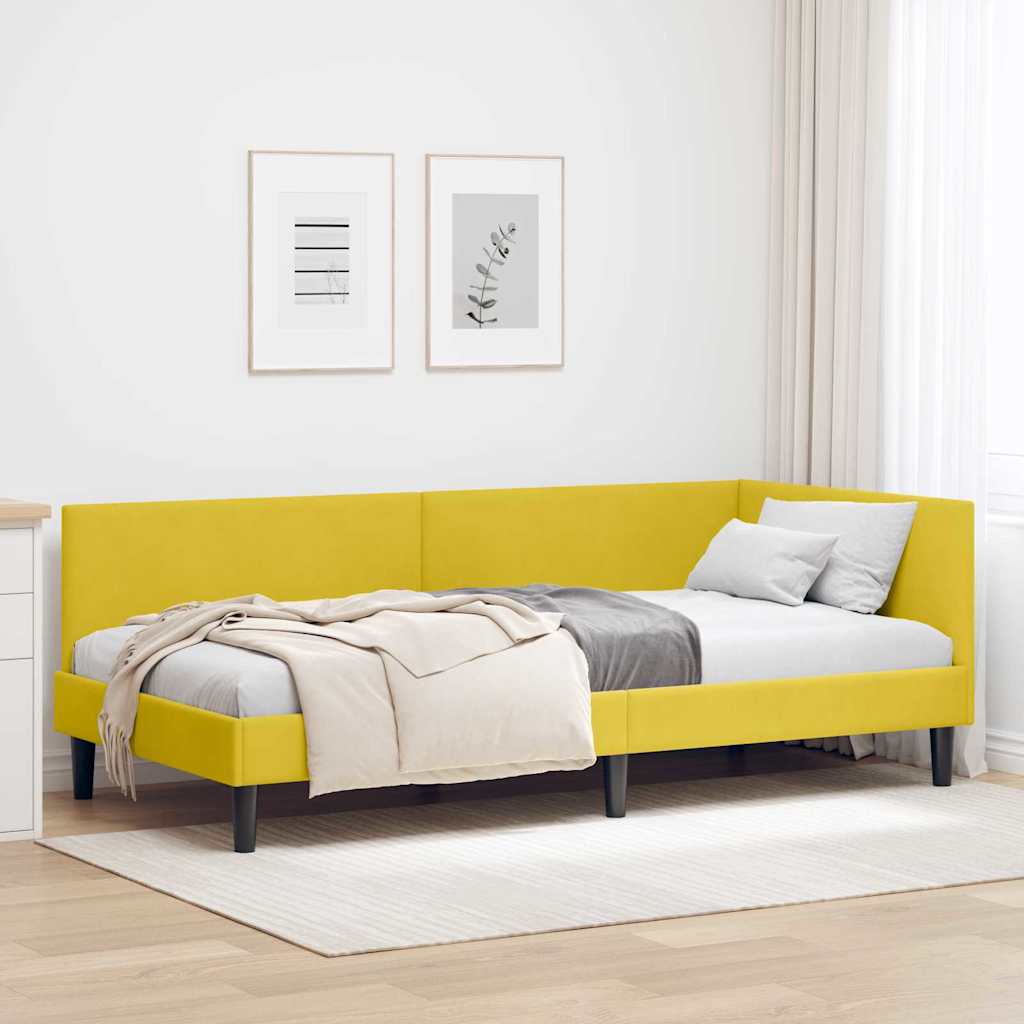 vidaXL Rama łóżka narożnego Z zagłówkiem Żółty 100 cm x 200 cm Aksamit
