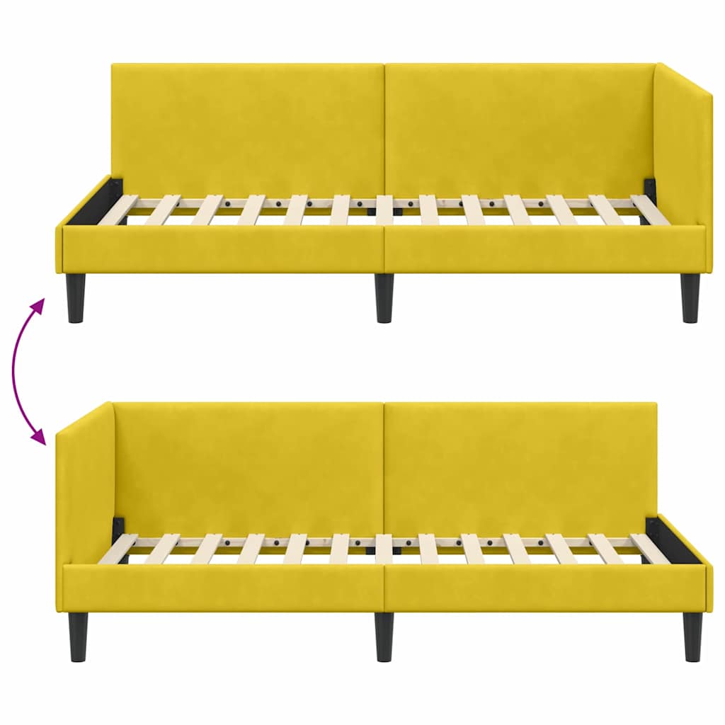 vidaXL Rama łóżka narożnego Z zagłówkiem Żółty 100 cm x 200 cm Aksamit