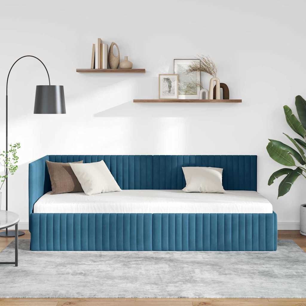 vidaXL Rama łóżka narożnego Niebieski 80 cm x 200 cm Aksamit