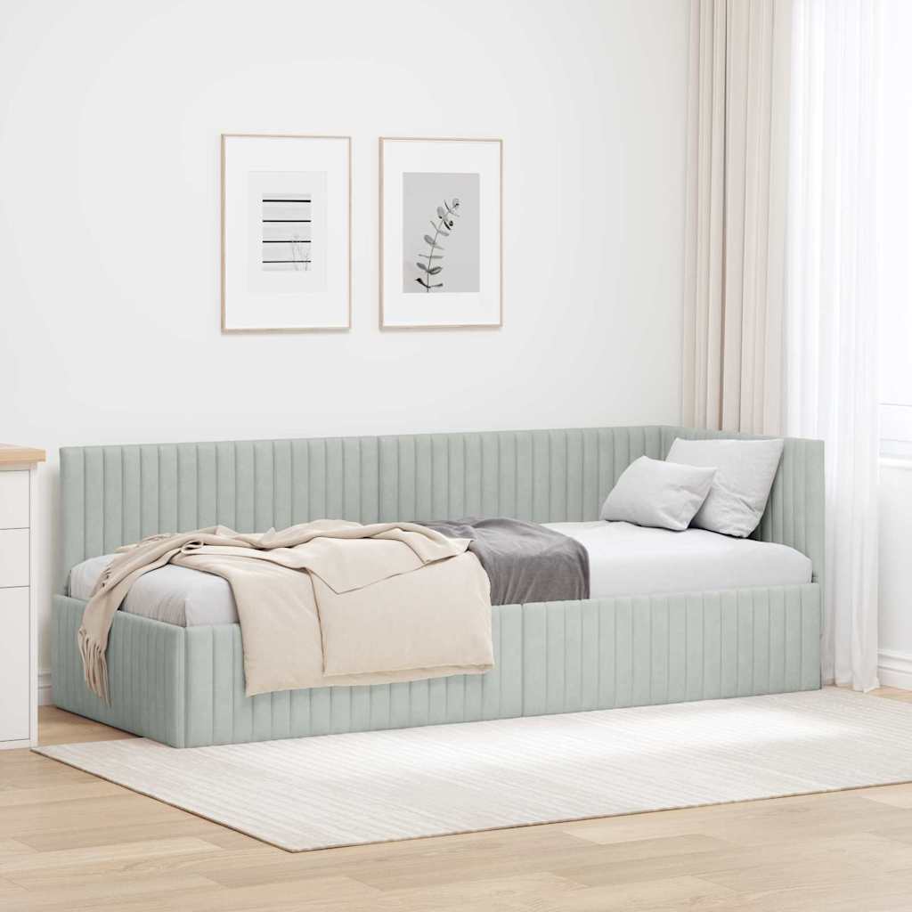 vidaXL Rama łóżka narożnego Jasnoszary 80 cm x 200 cm Aksamit