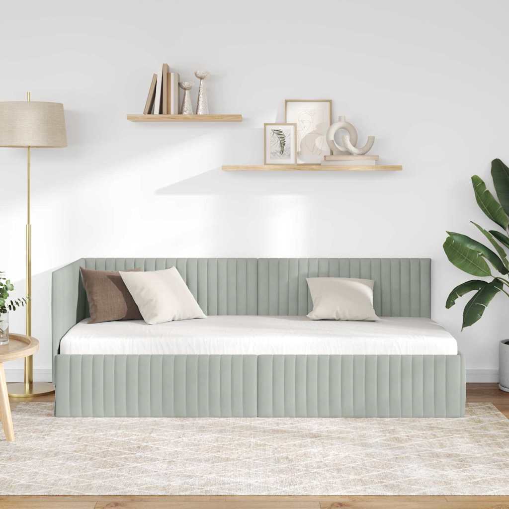vidaXL Rama łóżka narożnego Jasnoszary 80 cm x 200 cm Aksamit