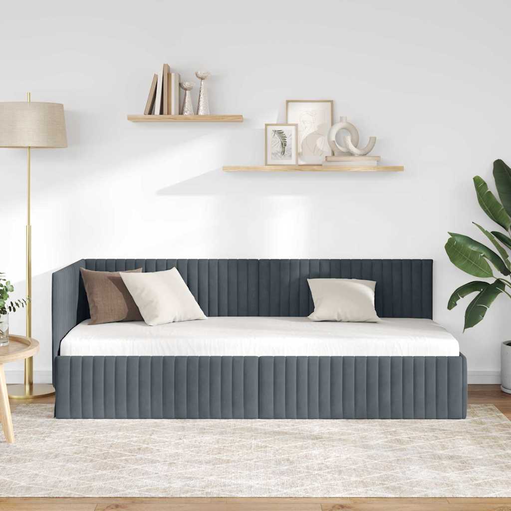 vidaXL Rama łóżka narożnego Ciemnoszary 80 cm x 200 cm Aksamit
