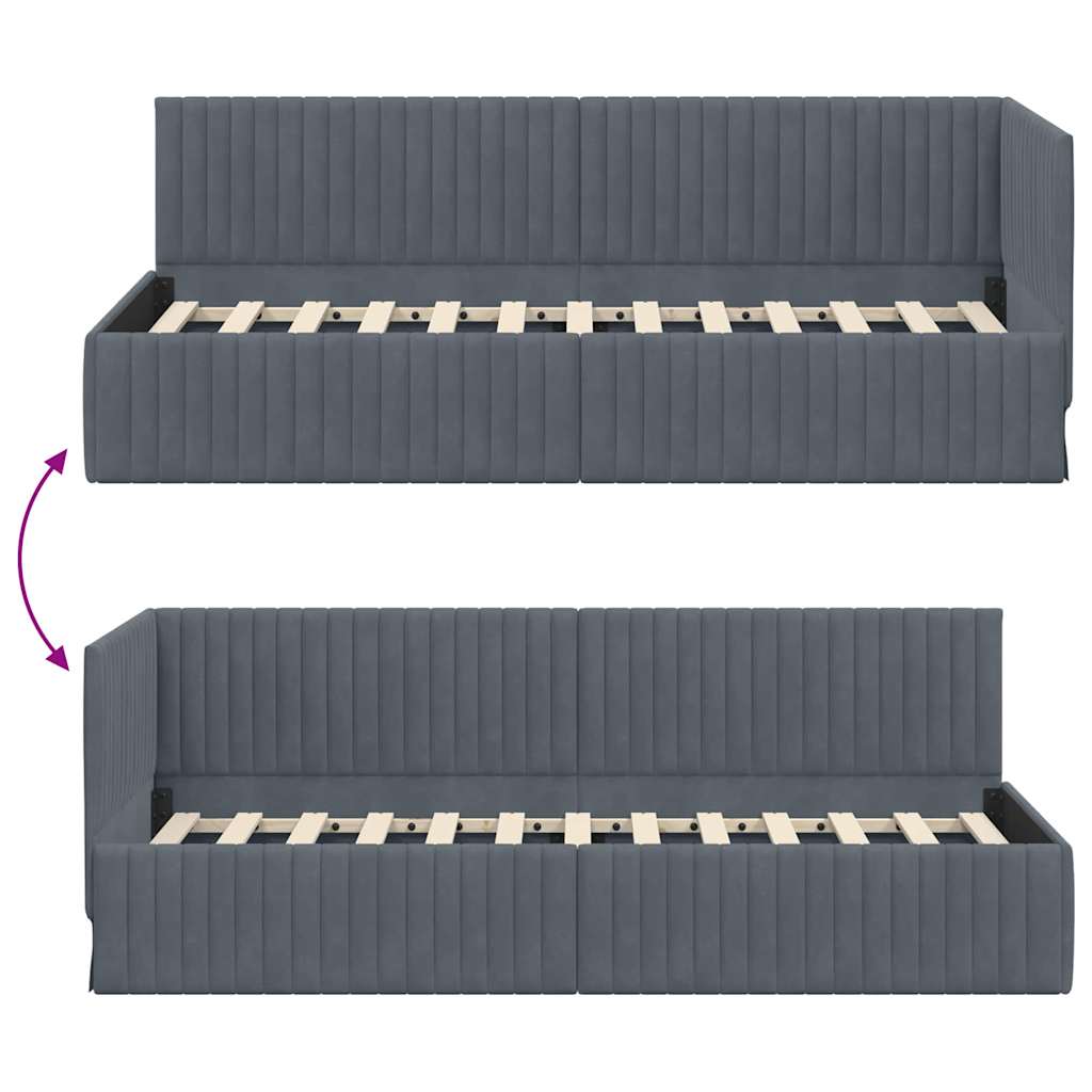 vidaXL Rama łóżka narożnego Ciemnoszary 80 cm x 200 cm Aksamit