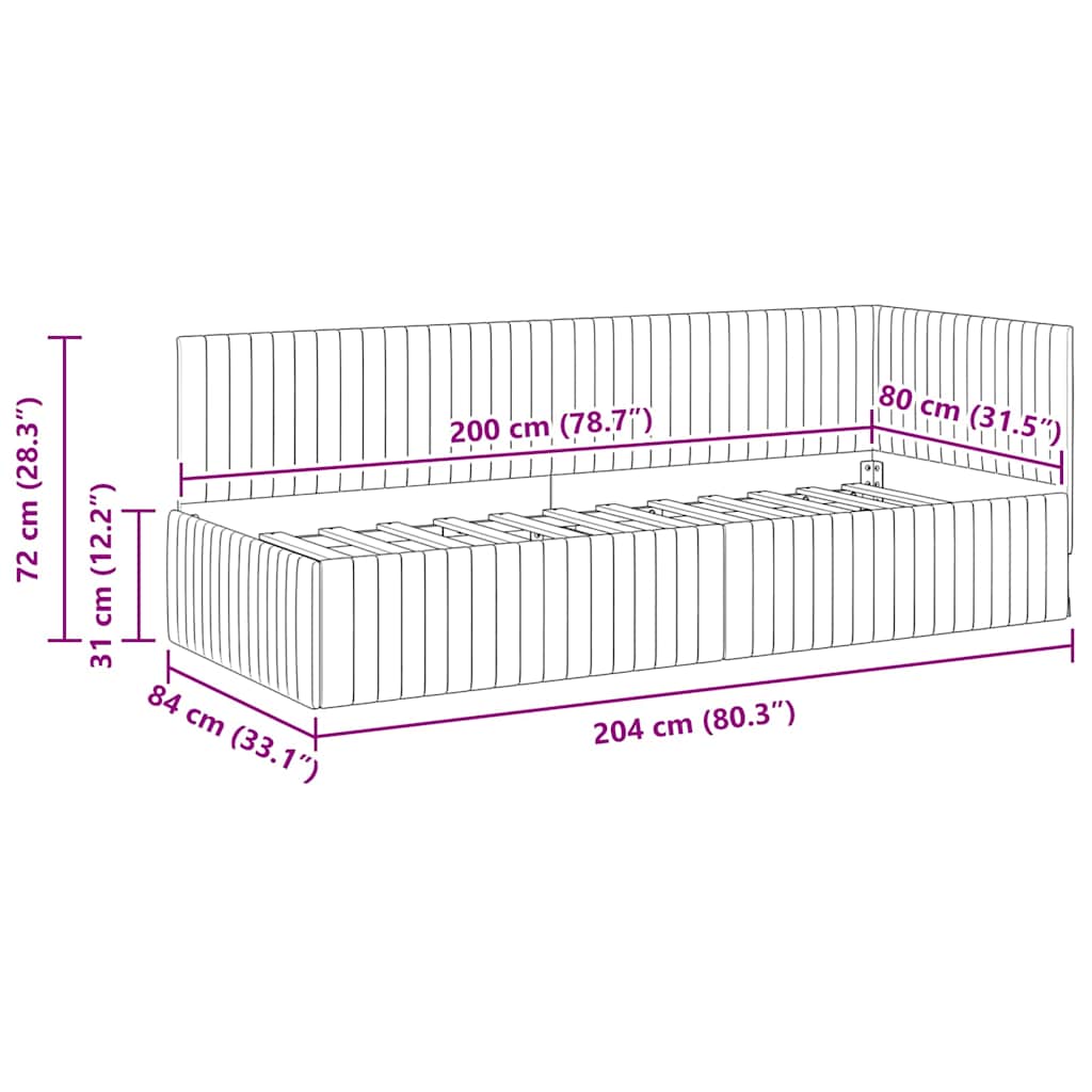 vidaXL Rama łóżka narożnego Ciemnoszary 80 cm x 200 cm Aksamit