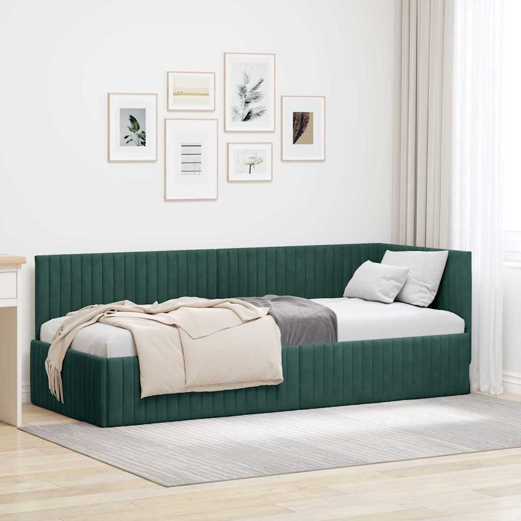 vidaXL Rama łóżka narożnego Ciemna zieleń 80 cm x 200 cm Aksamit