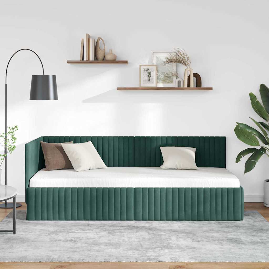 vidaXL Rama łóżka narożnego Ciemna zieleń 80 cm x 200 cm Aksamit