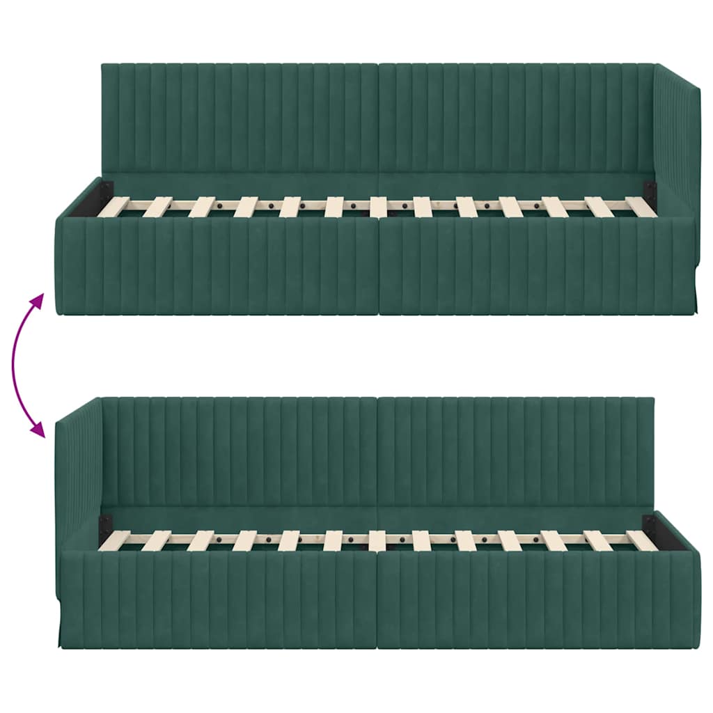 vidaXL Rama łóżka narożnego Ciemna zieleń 80 cm x 200 cm Aksamit