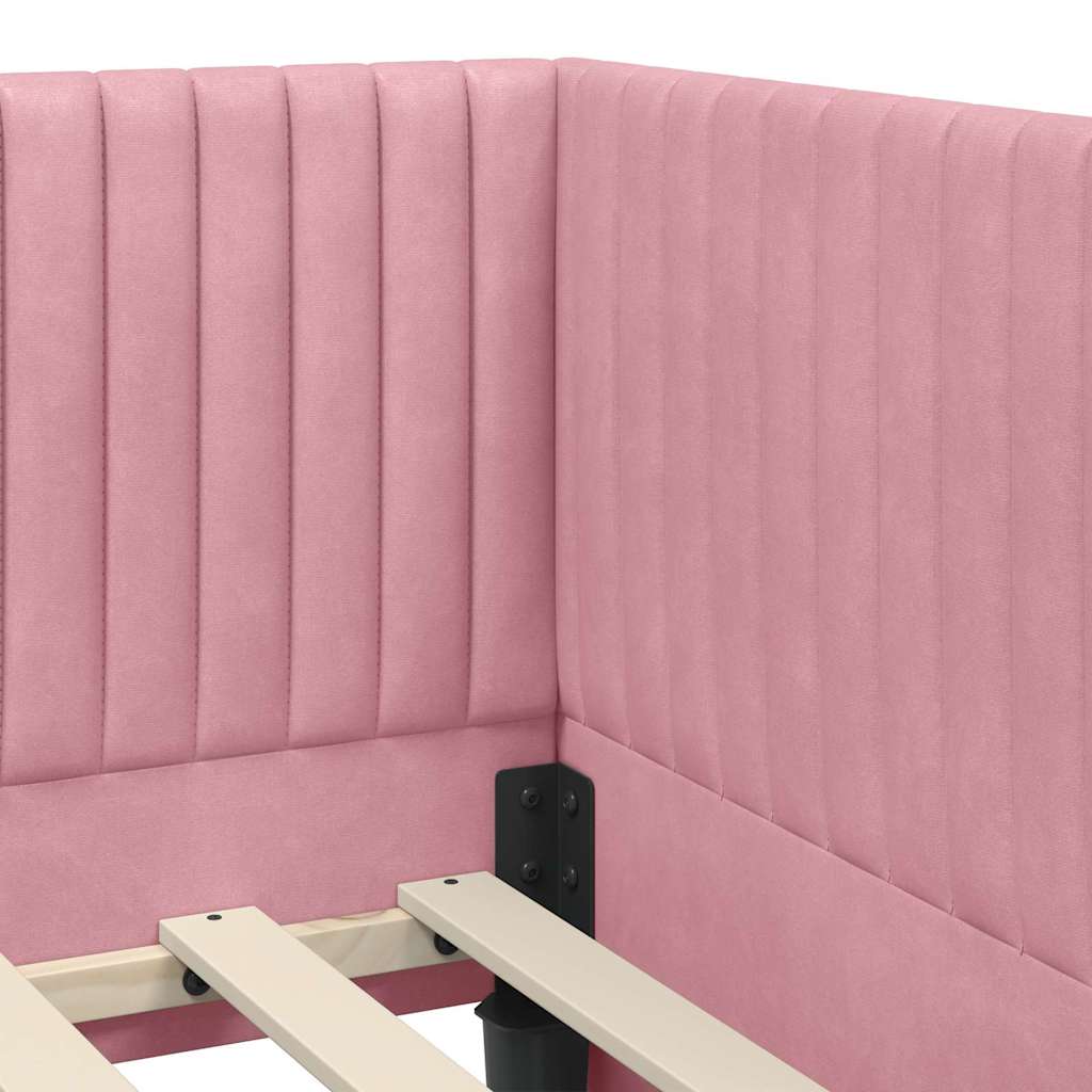 vidaXL Rama łóżka narożnego Z zagłówkiem Różowy 80 cm x 200 cm Aksamit