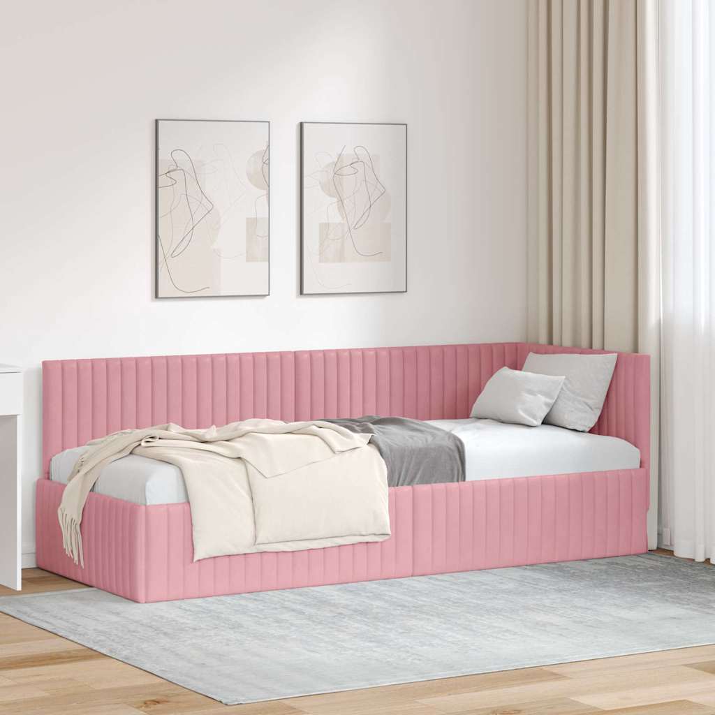 vidaXL Rama łóżka narożnego Z zagłówkiem Różowy 80 cm x 200 cm Aksamit