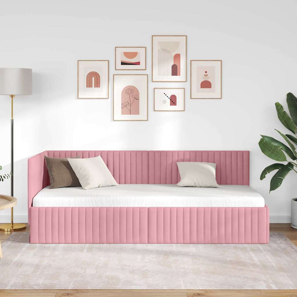 vidaXL Rama łóżka narożnego Z zagłówkiem Różowy 80 cm x 200 cm Aksamit