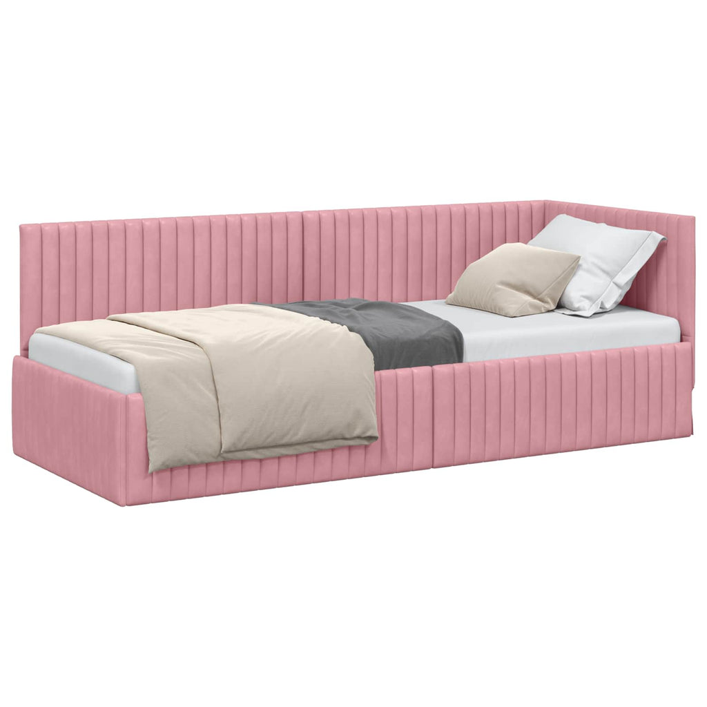 vidaXL Rama łóżka narożnego Z zagłówkiem Różowy 80 cm x 200 cm Aksamit