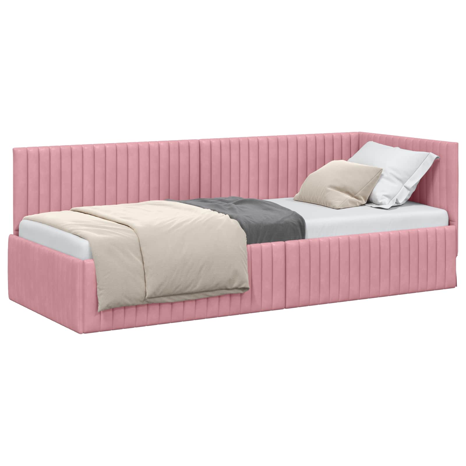 vidaXL Rama łóżka narożnego Z zagłówkiem Różowy 80 cm x 200 cm Aksamit