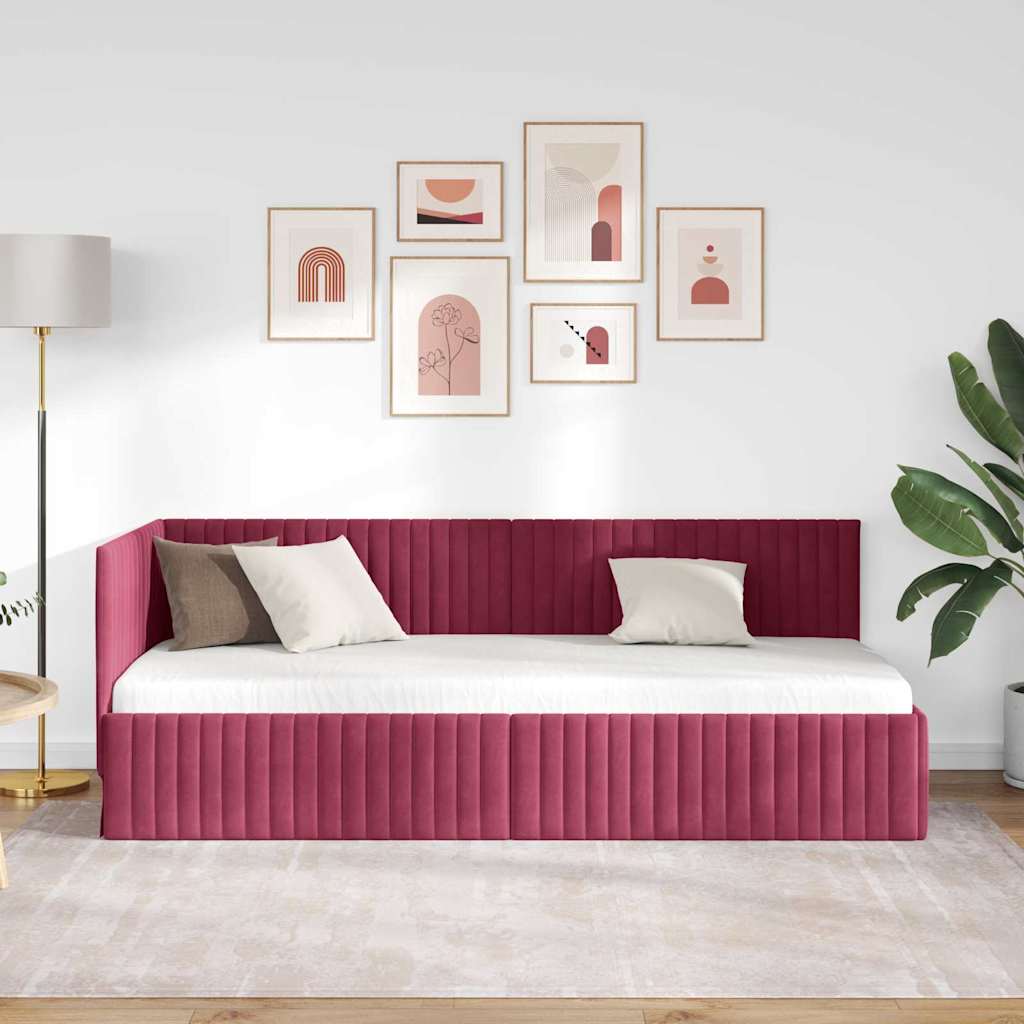 vidaXL Rama łóżka narożnego Czerwone wino 80 cm x 200 cm Aksamit