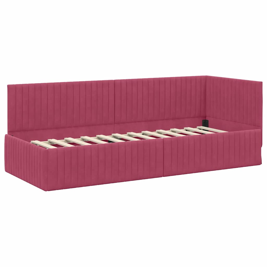 vidaXL Rama łóżka narożnego Czerwone wino 80 cm x 200 cm Aksamit