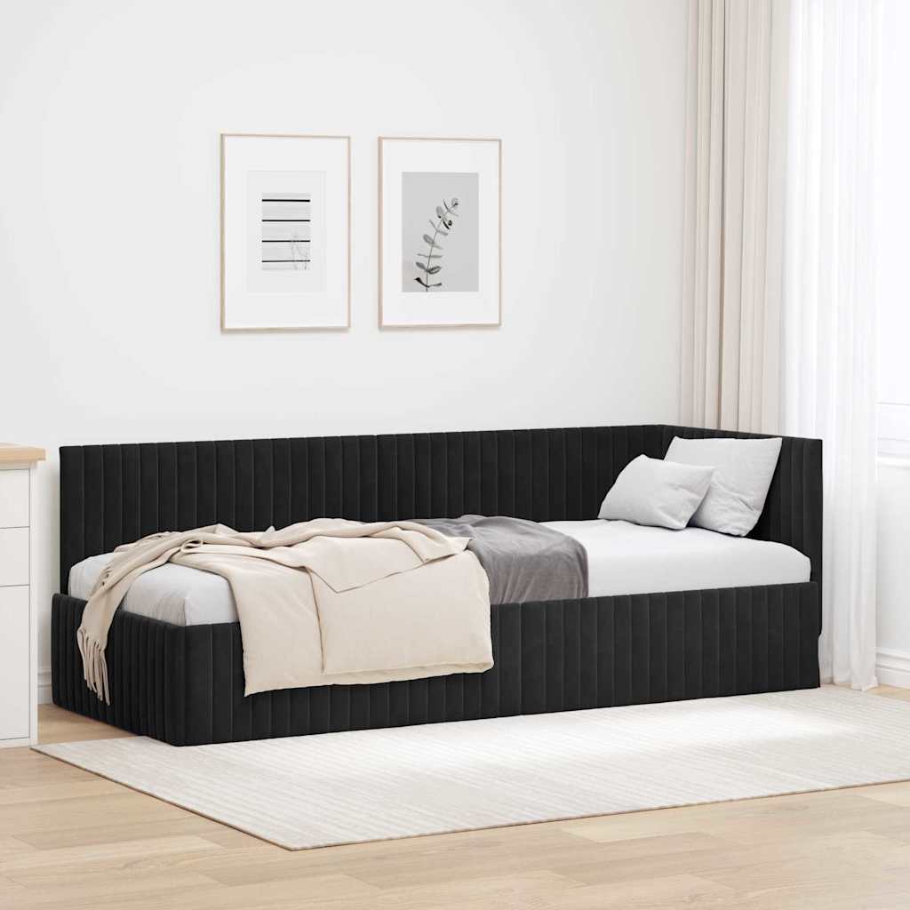 vidaXL Rama łóżka narożnego Z zagłówkiem Czarny 80 cm x 200 cm Aksamit